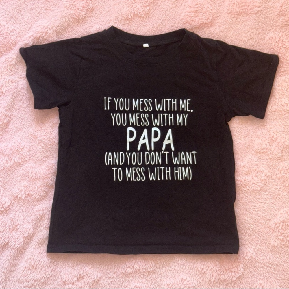 Girls Black Size 6Y Don’t Mess With My Papa Grandpa Tee Graphic T-Shirt Top